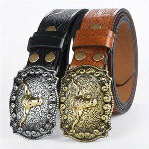 Lot 2 Cowboy Longhorn Belt 2pcs Western Cowboy Longhorn Cow Head Belt Engraved